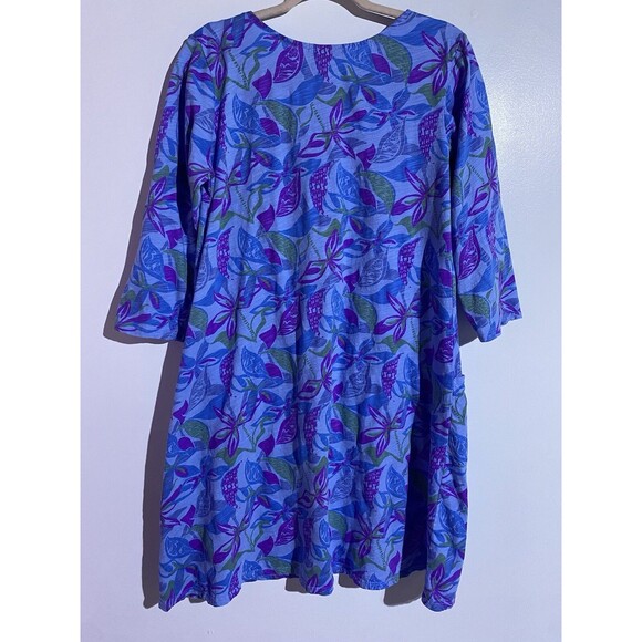 Vtg Fresh Produce Dress 16 Blue Purple Floral Hawaiian Lagenlook Lounge Beachy - Picture 2 of 10